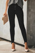 Plain High Waist Buttons Frayed Cropped Denim Jeans